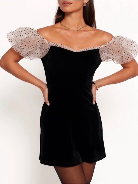 Camila Coelho Dresses & Skirts - Camila Coehlo Revolve Heirloom Velvet Tulle Puff Sleeve Flocked Dot Dress